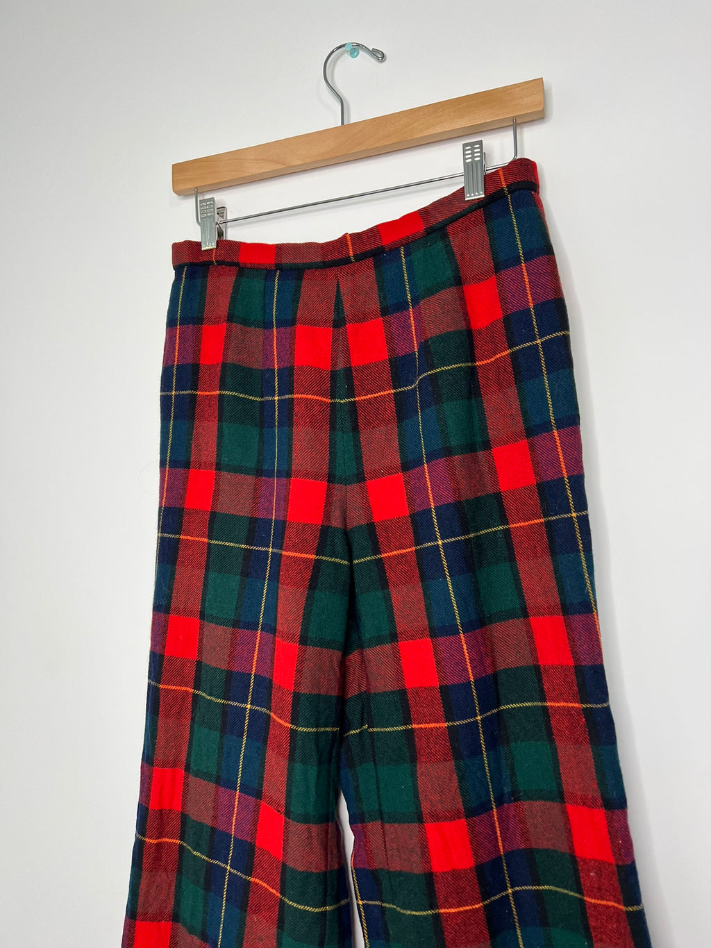 Women's vintage Pendleton wool plaid pants by Elektra Vintage, showing the classic tartan pattern and tailored fit.