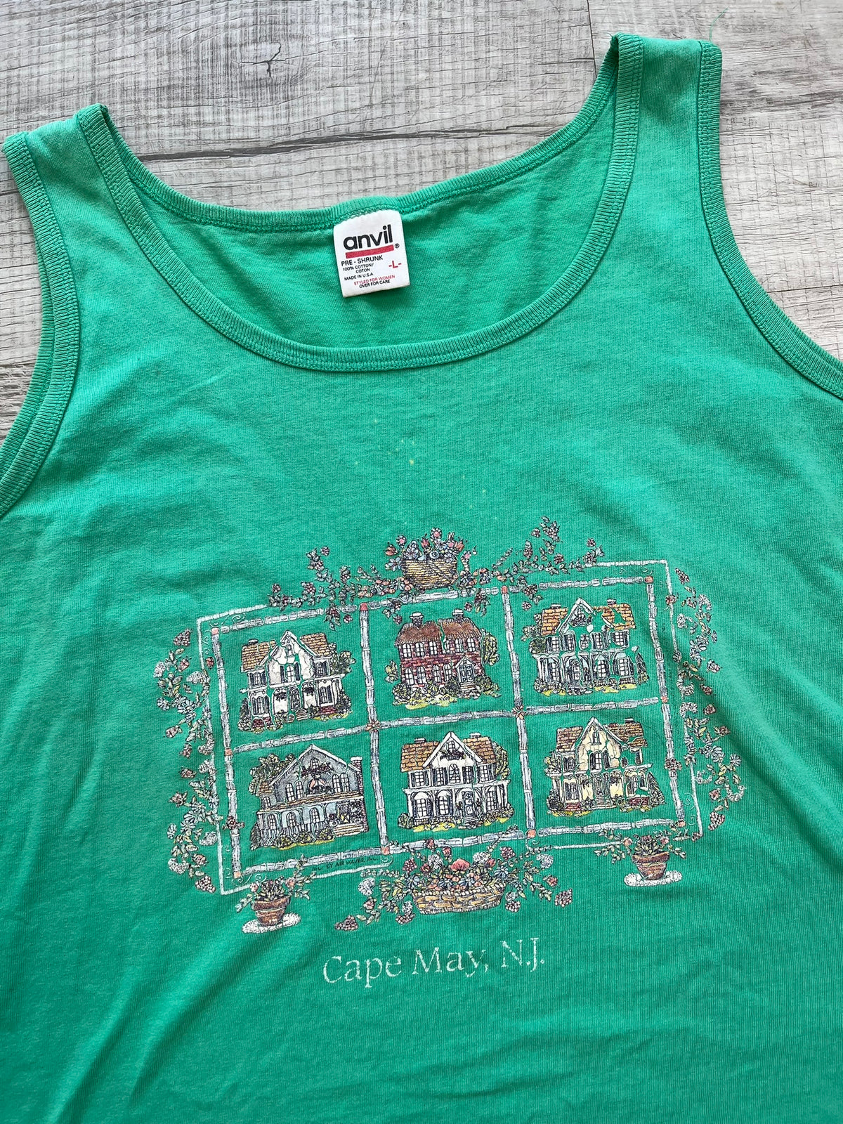 Green Cape May Tank Top by Anvil - Elektra Vintage