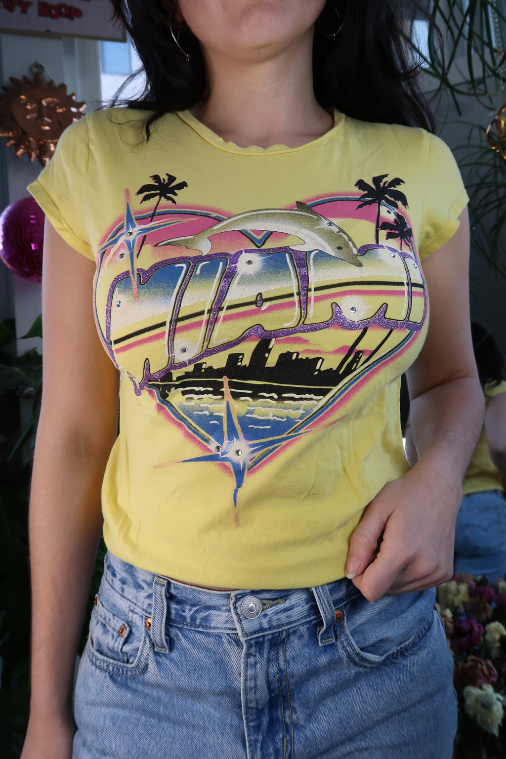 Vintage 2000s Yellow Miami Airbrush graphic Tee