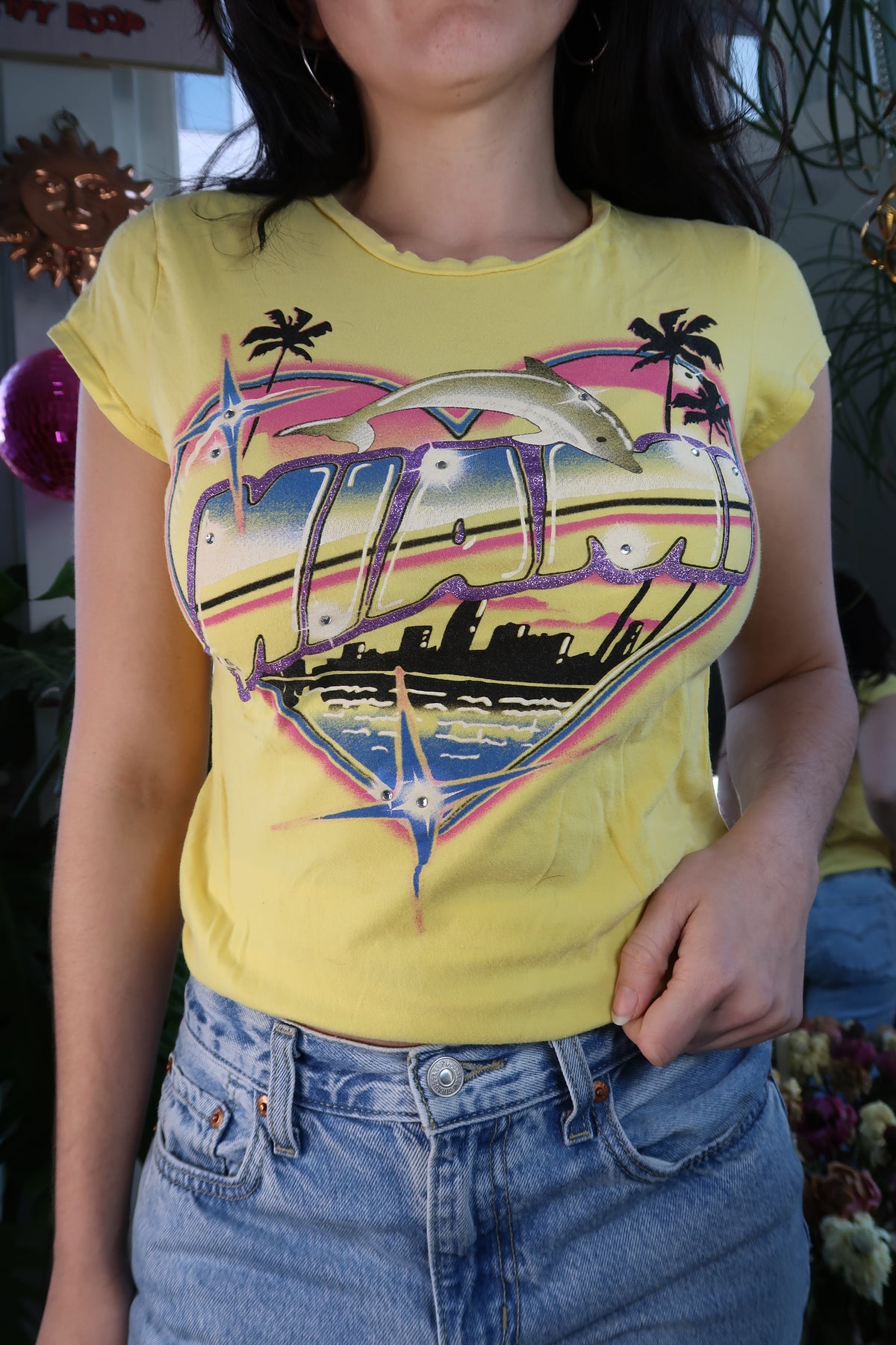 Vintage 2000s Yellow Miami Airbrush graphic Tee