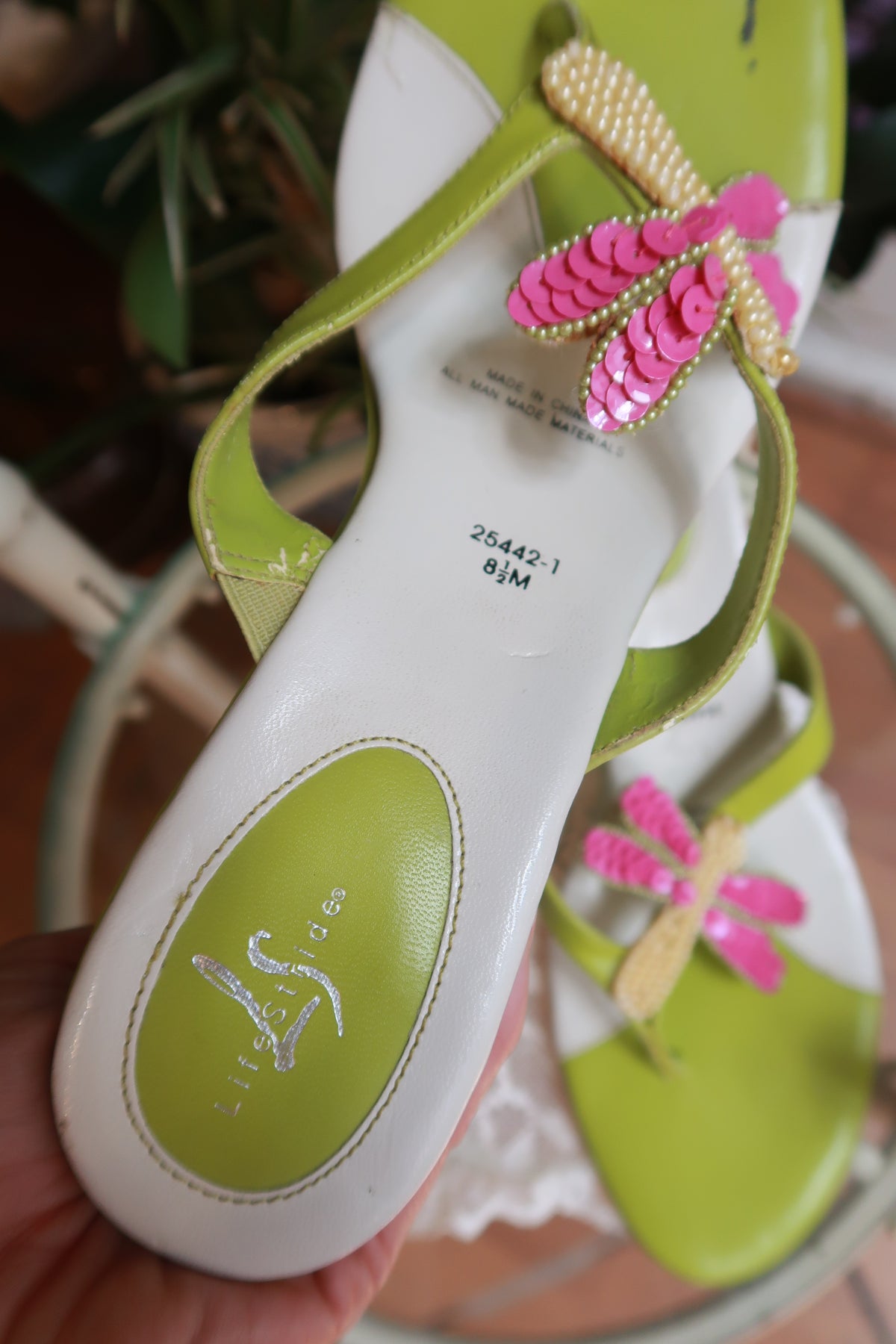 Vintage Y2K Lime Green Dragonfly Kitten Heel Sandals