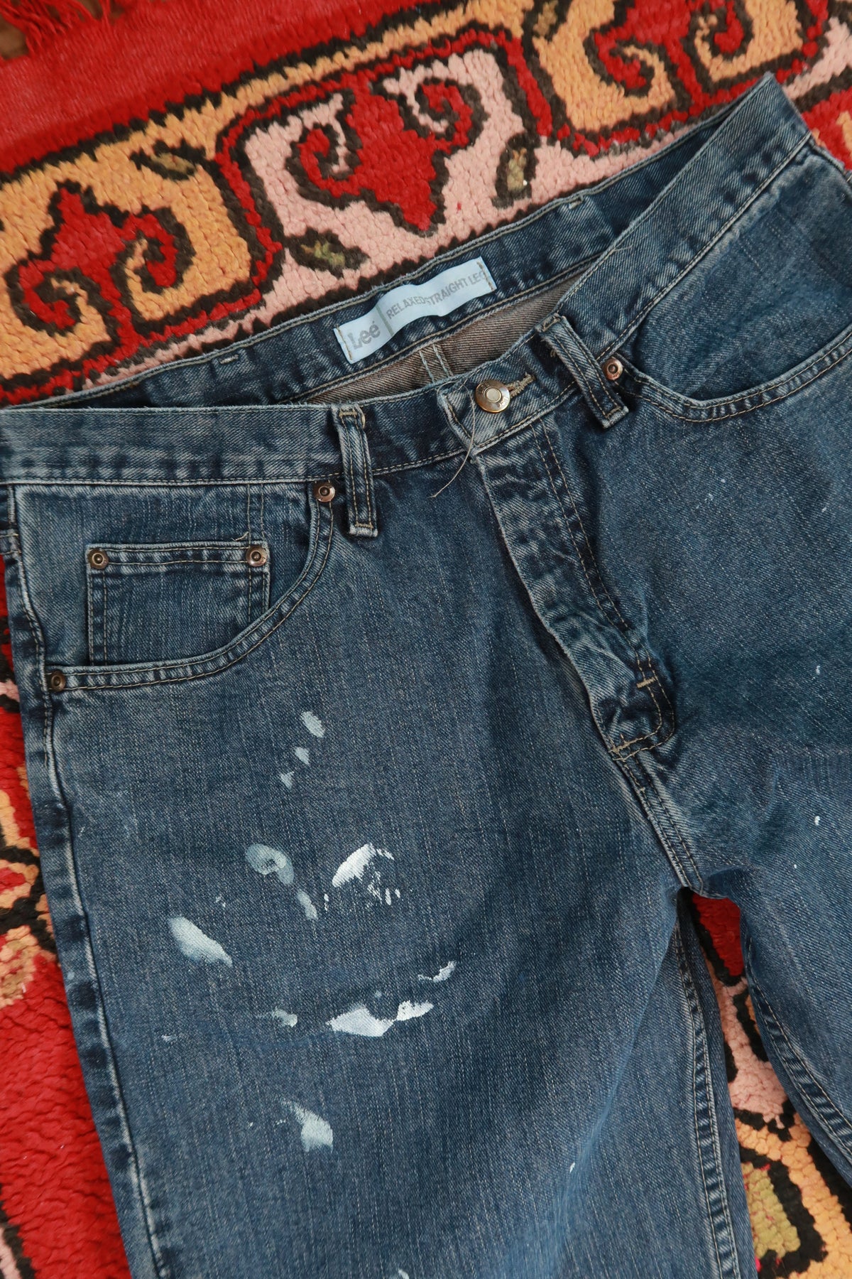 Vintage Y2K Lee Paint Splatter Relaxed Straight Leg Jeans