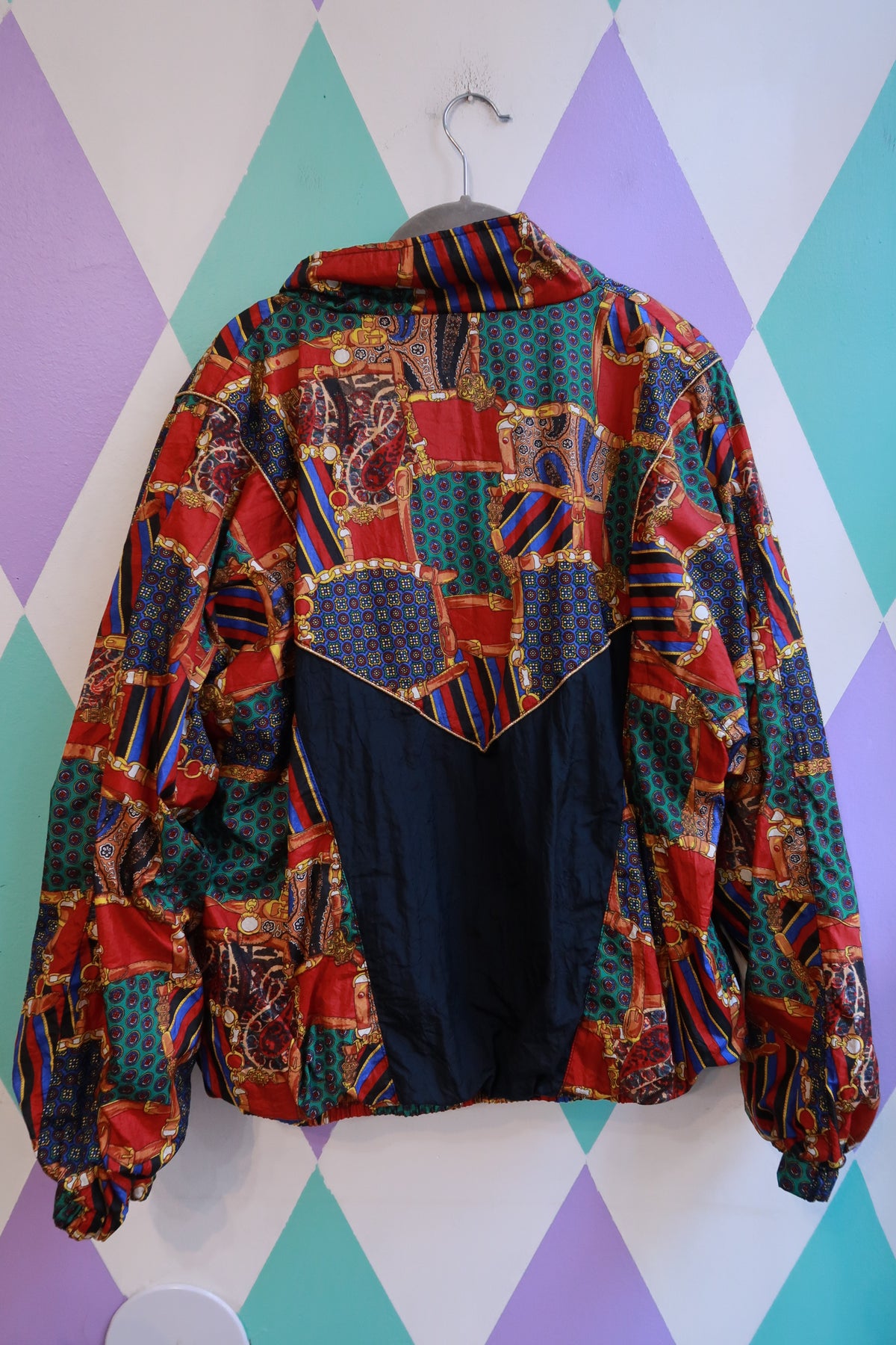 Vintage 90s Baroque Print Colorblock Windbreaker Jacket