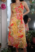 Vintage 2000s Orange Green and Red Paisley Floral Sundress