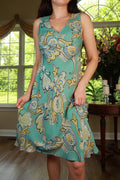 Vintage 2000s silk paisley midi dress by Elektra Vintage featuring a flowing silhouette and intricate paisley pattern.