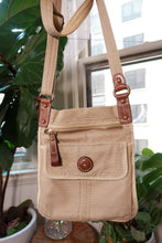 Load image into Gallery viewer, Vintage Fossil Beige Canvas Leather Trim Crossbody Bag
