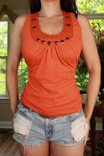 Load image into Gallery viewer, Women's vintage Y2K embellished scoop neck tank top by Elektra Vintage, featuring colorful details and a fitted style.
