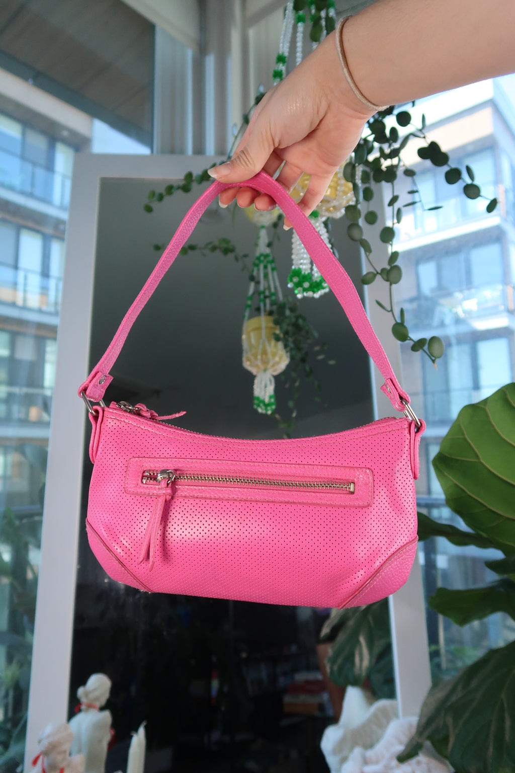 Y2K Pink Faux Leather Shoulder Bag