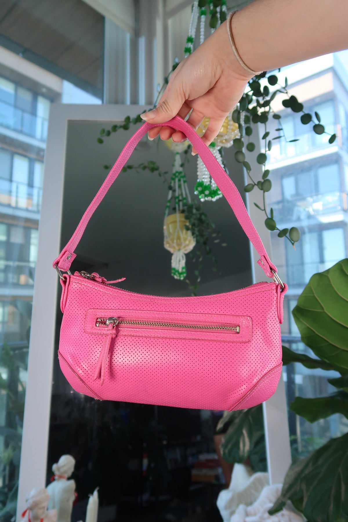 Y2K Pink Faux Leather Shoulder Bag