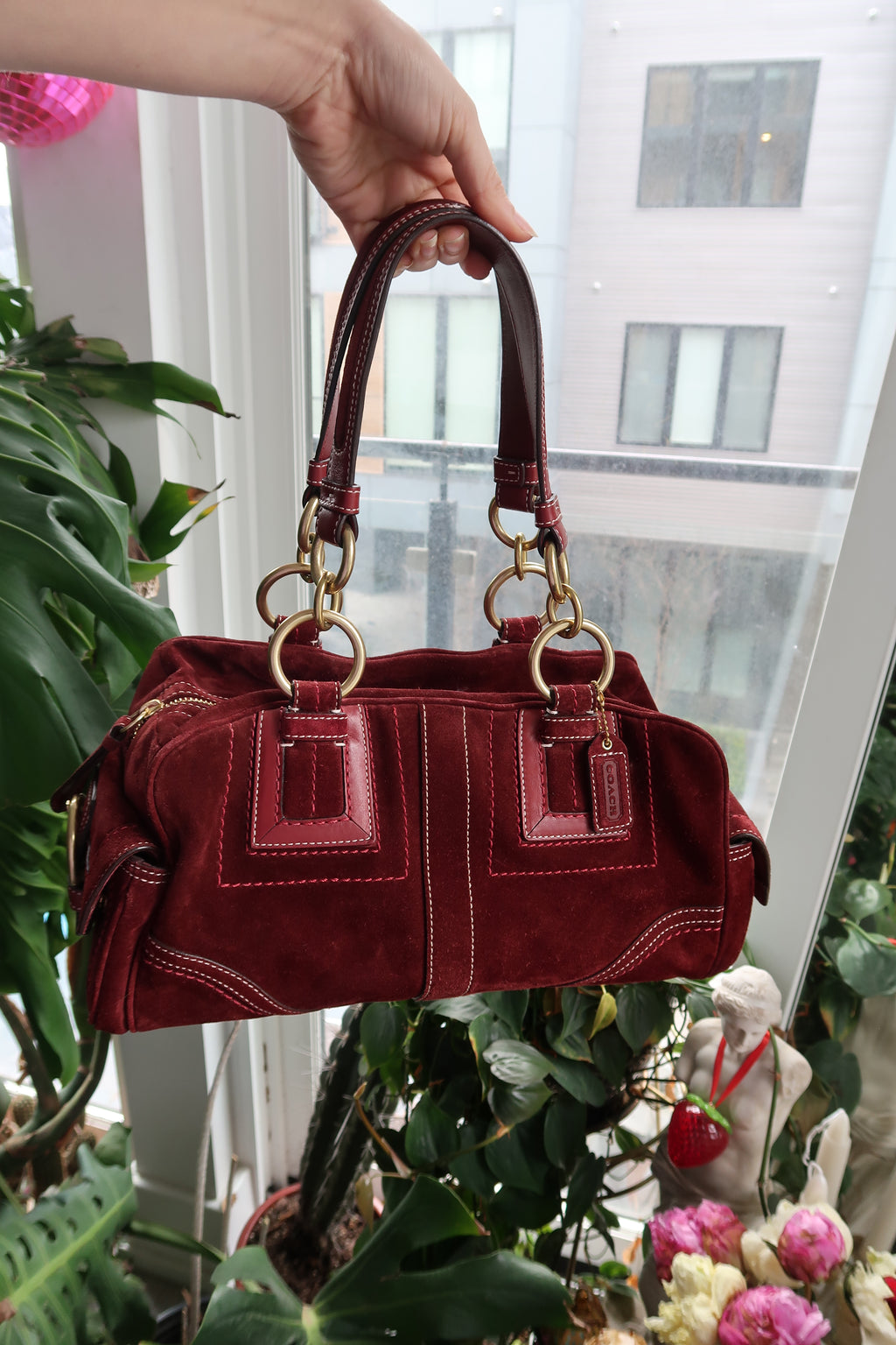 Vintage Red Suede Coach Bag