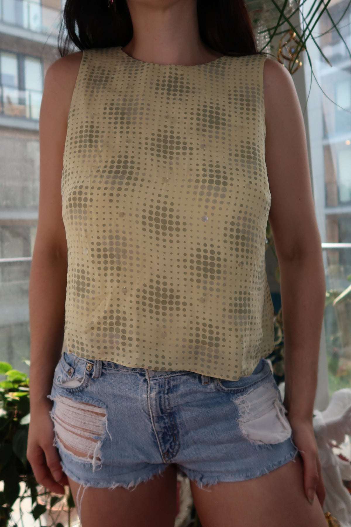 Vintage Silk Geometric Sequin Top - Elektra Vintage