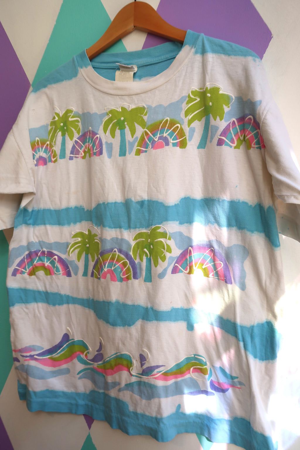 Vintage Tropical Pattern Striped Graphic Tee