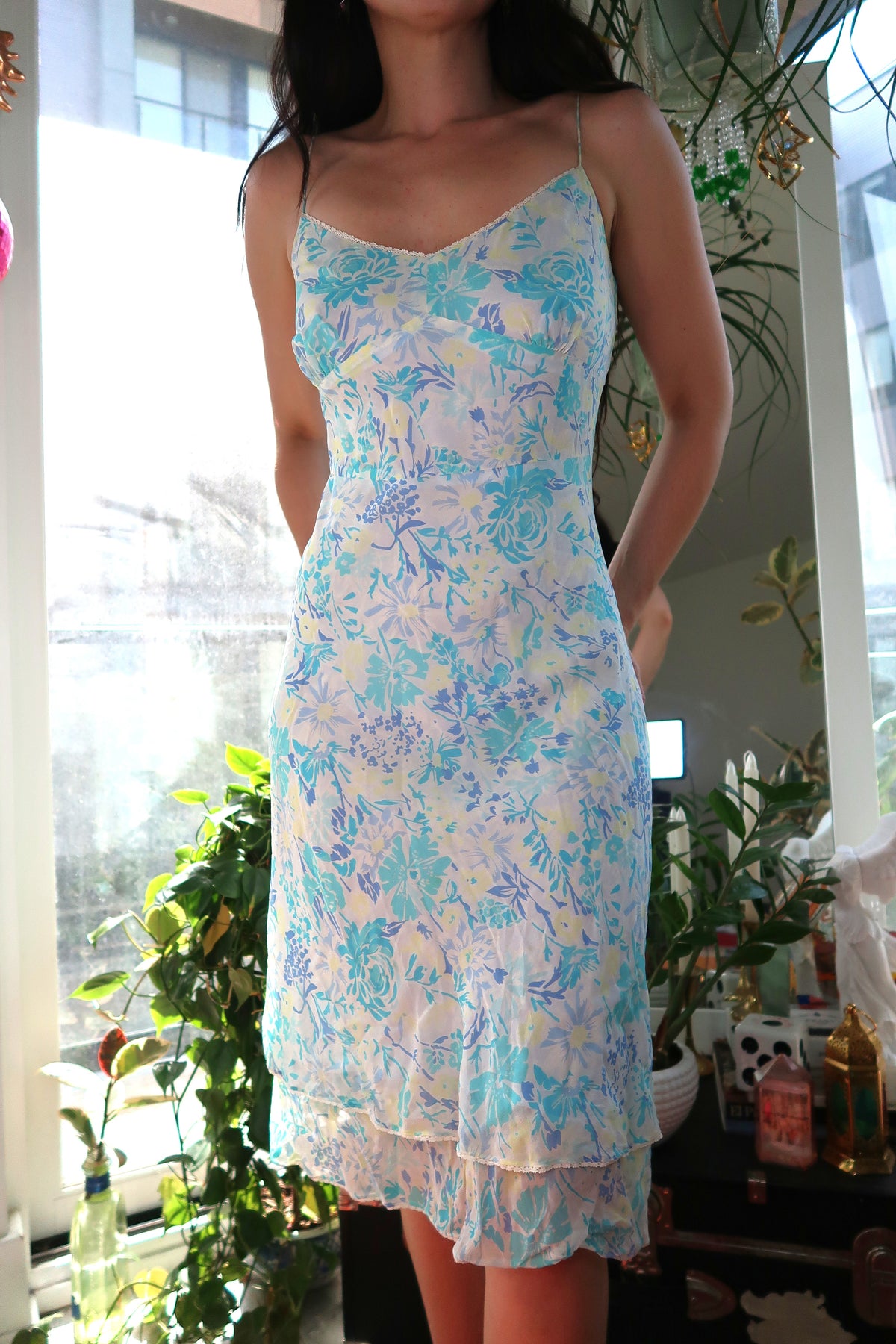 Vintage Silk Floral Midi Dress - Elektra Vintage