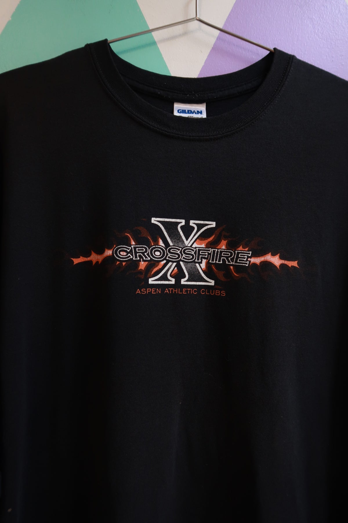 Vintage 2000s Black Crossfire Aspem Athletic clubs Flame Graphic T-Shirt