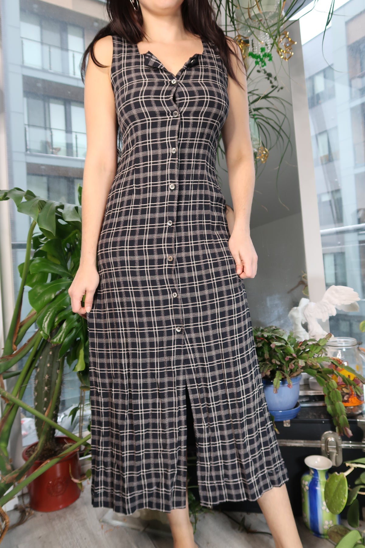 Vintage 90s Plaid Button Down Dress by Laura Ashley
