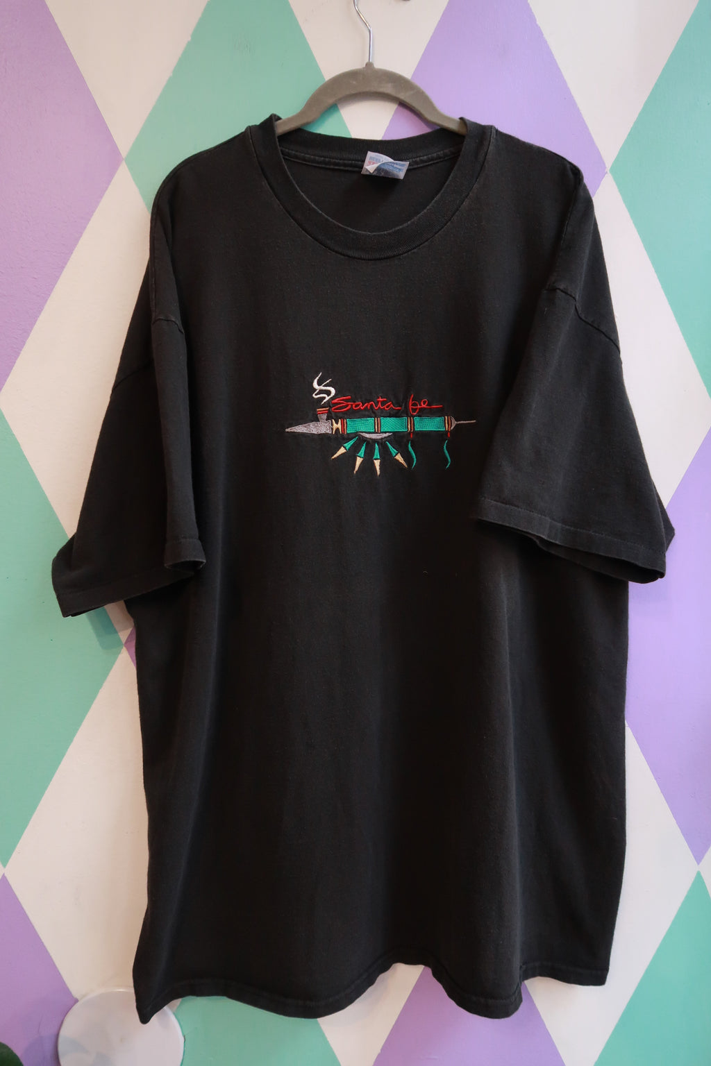 Vintage 90s Santa Fe Embroidered Black Graphic T-Shirt