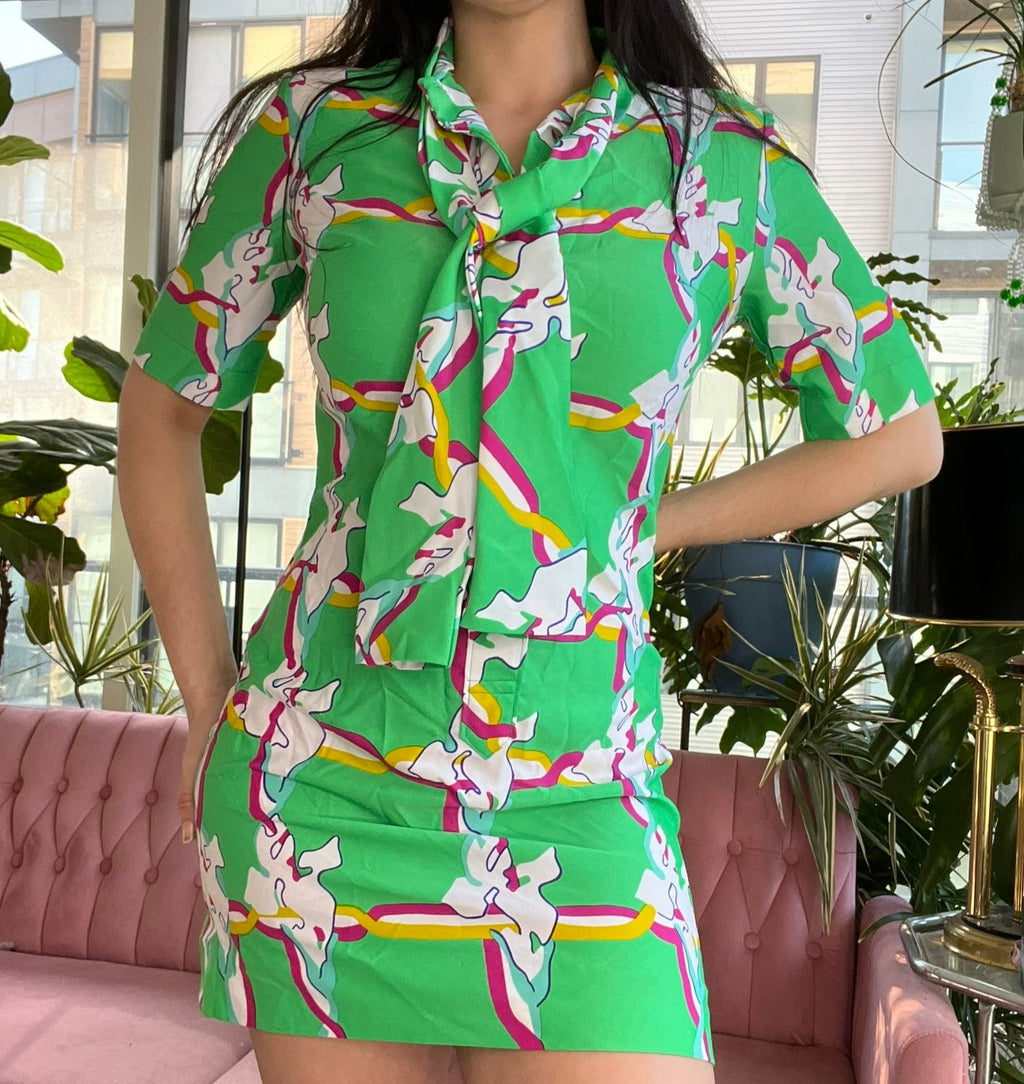 60s Vintage Green Mod Collared Mini Dress - Elektra Vintage