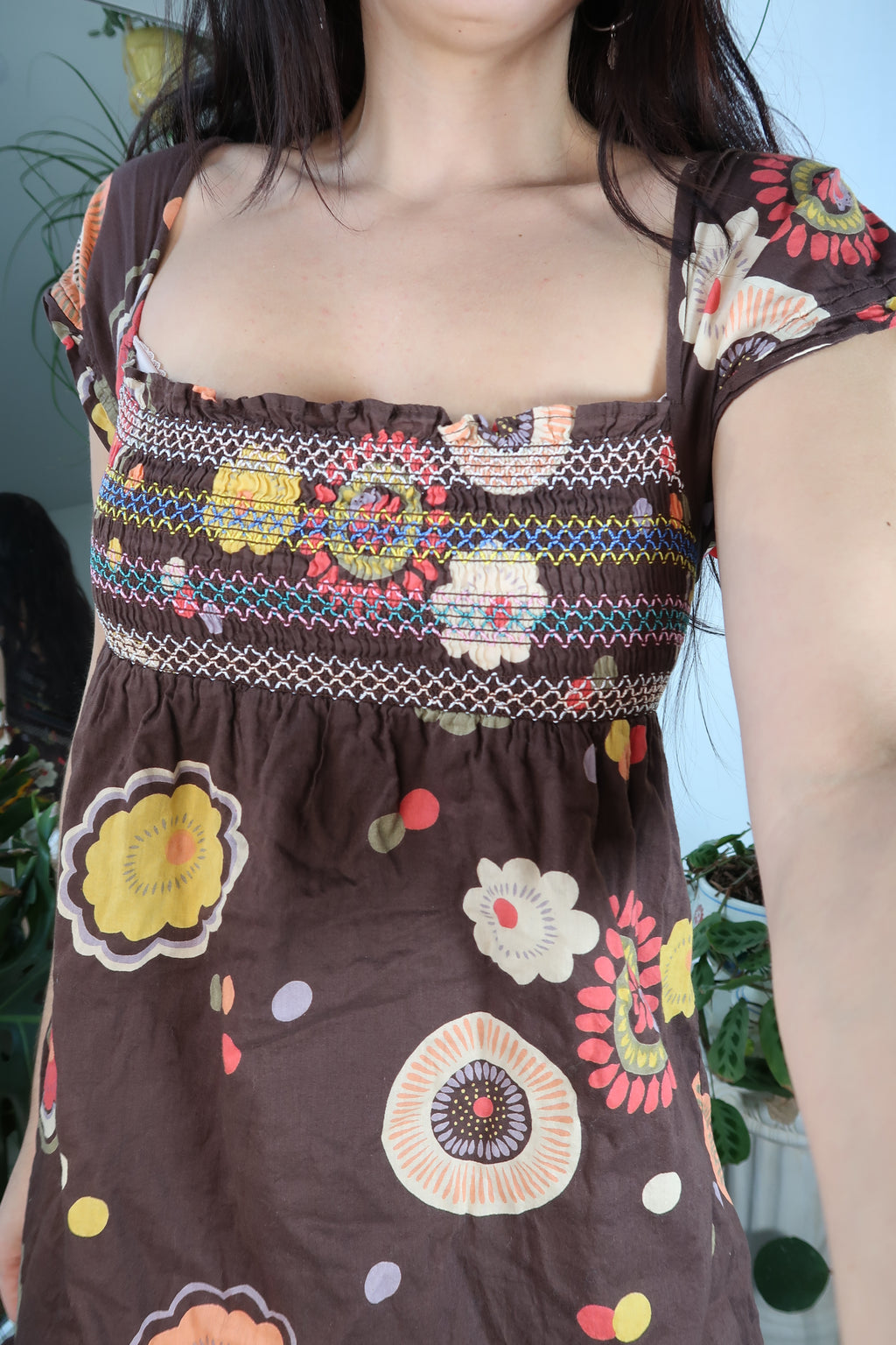 Vintage 2000s Brown Pattern Dress by Forever 21