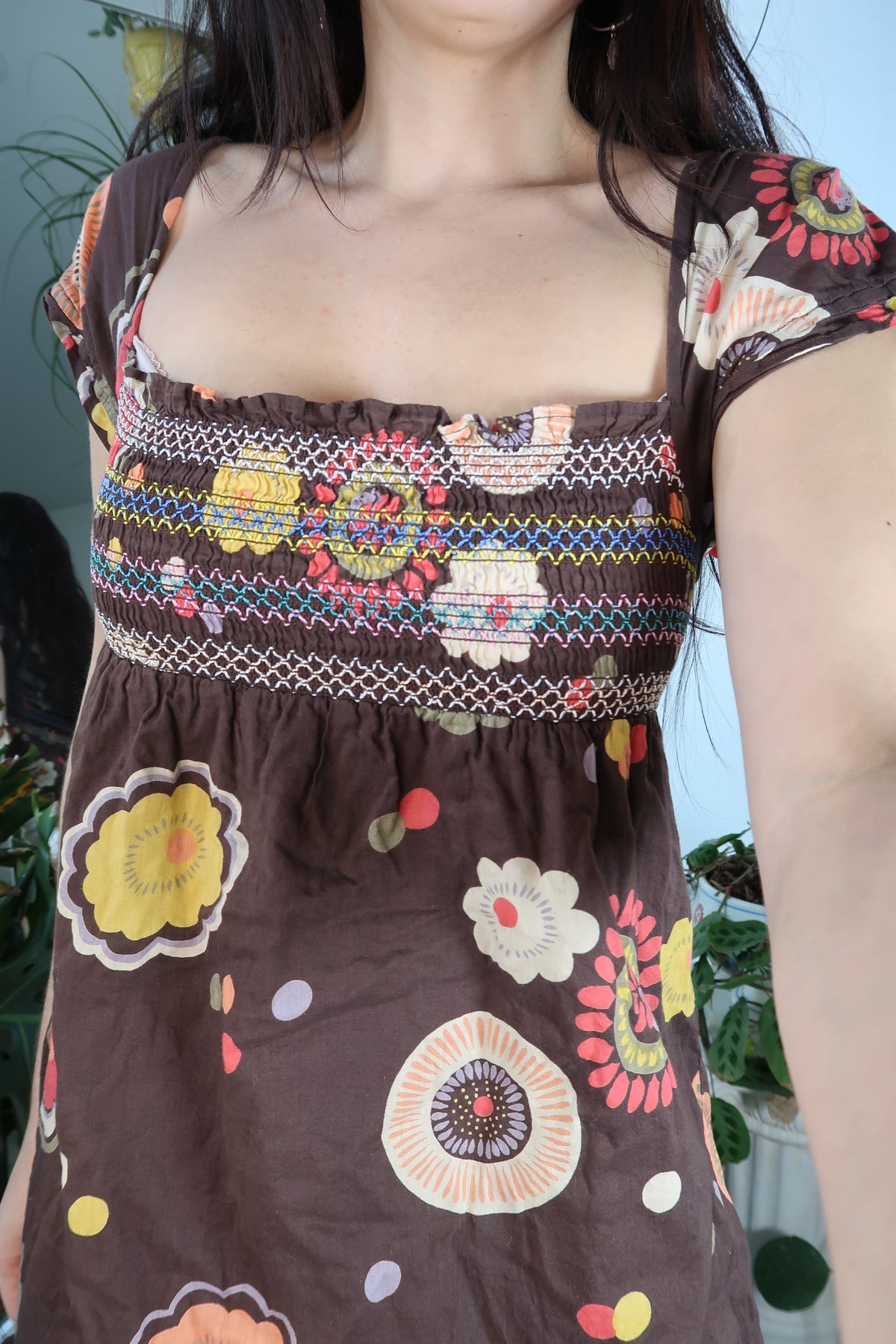 Vintage 2000s Brown Pattern Dress by Forever 21