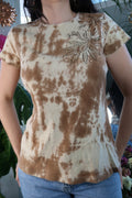 Vintage 2000s Brown Tie Dye Bedazzled T Shirt