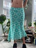 Blue geometric midi skirt with rhinestones by Elektra Vintage, featuring a stylish pattern and elegant design.