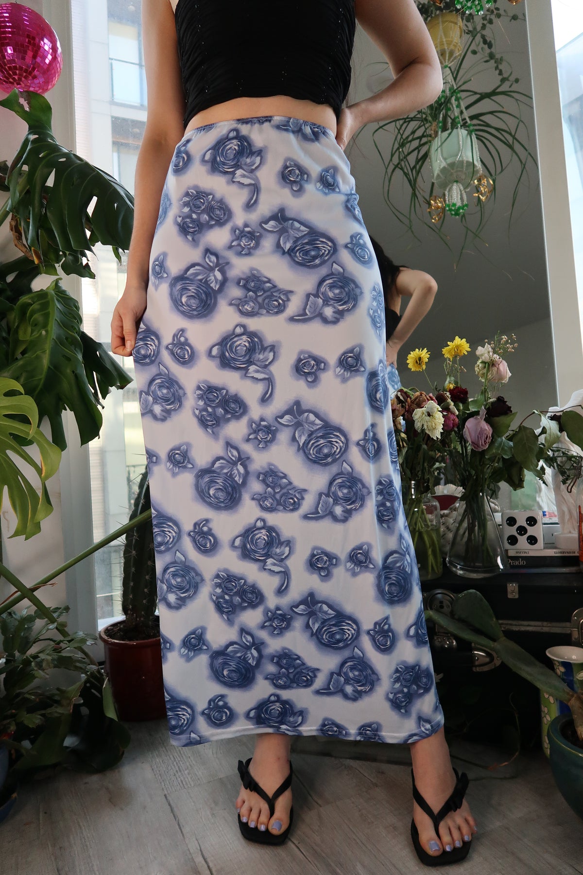 Vintage 2000s Blue Floral Maxi Skirt