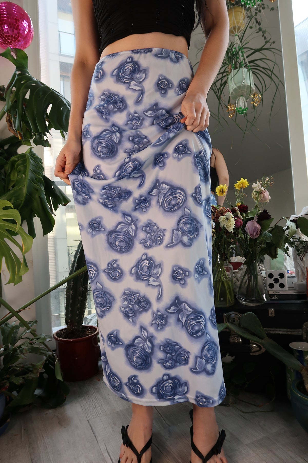 Vintage 2000s Blue Floral Maxi Skirt