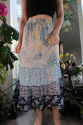 Vintage 2000s Blue Floral Tiered Boho Maxi Skirt