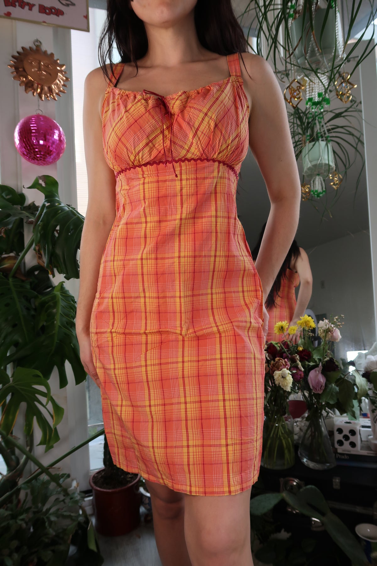 Vintage 2000’s Orange Plaid Midi Dress