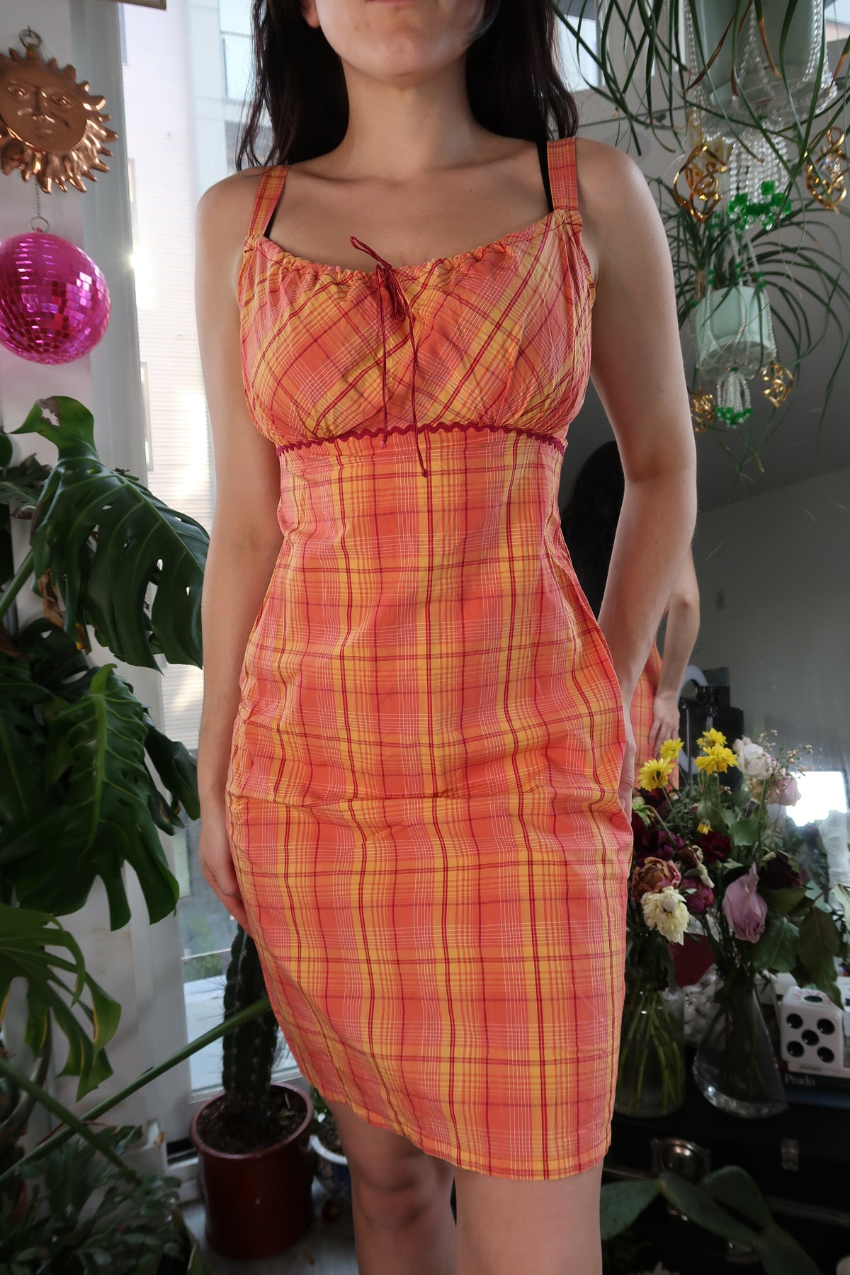 Vintage 2000’s Orange Plaid Midi Dress