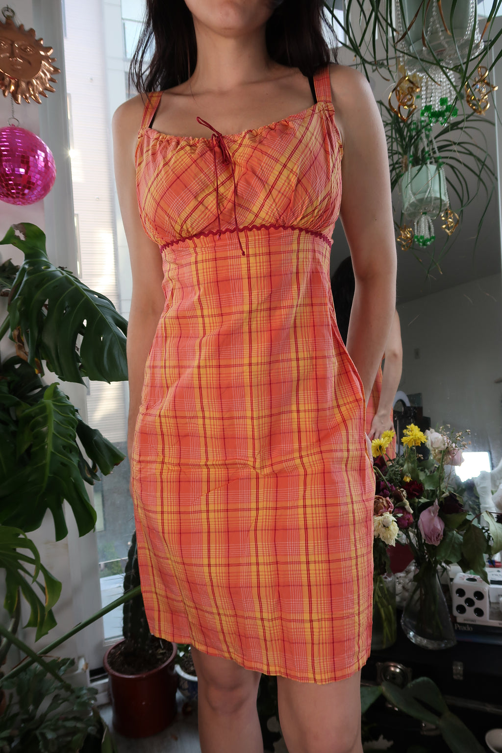 Vintage 2000’s Orange Plaid Midi Dress