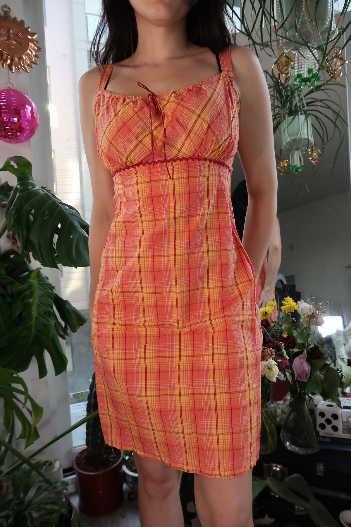 Vintage 2000’s Orange Plaid Midi Dress