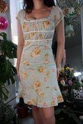 Vintage 2000s Blue Floral Midi Milkmaid Dress