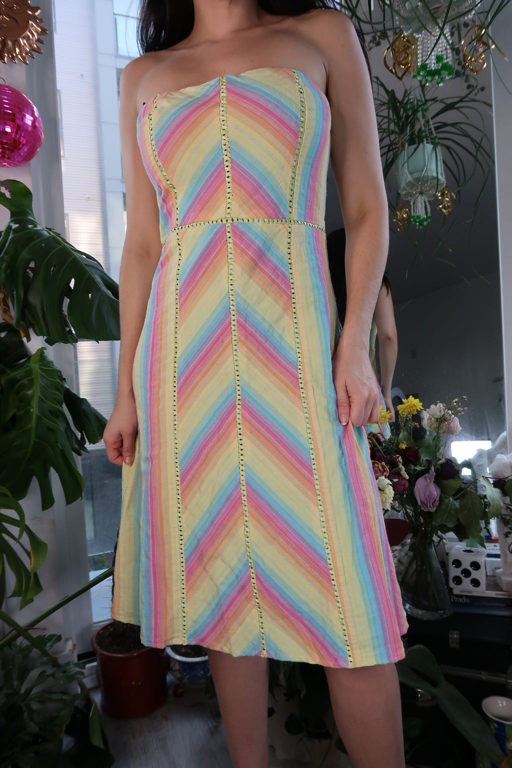 Vintage 2000s Rainbow Chevron Midi Dress