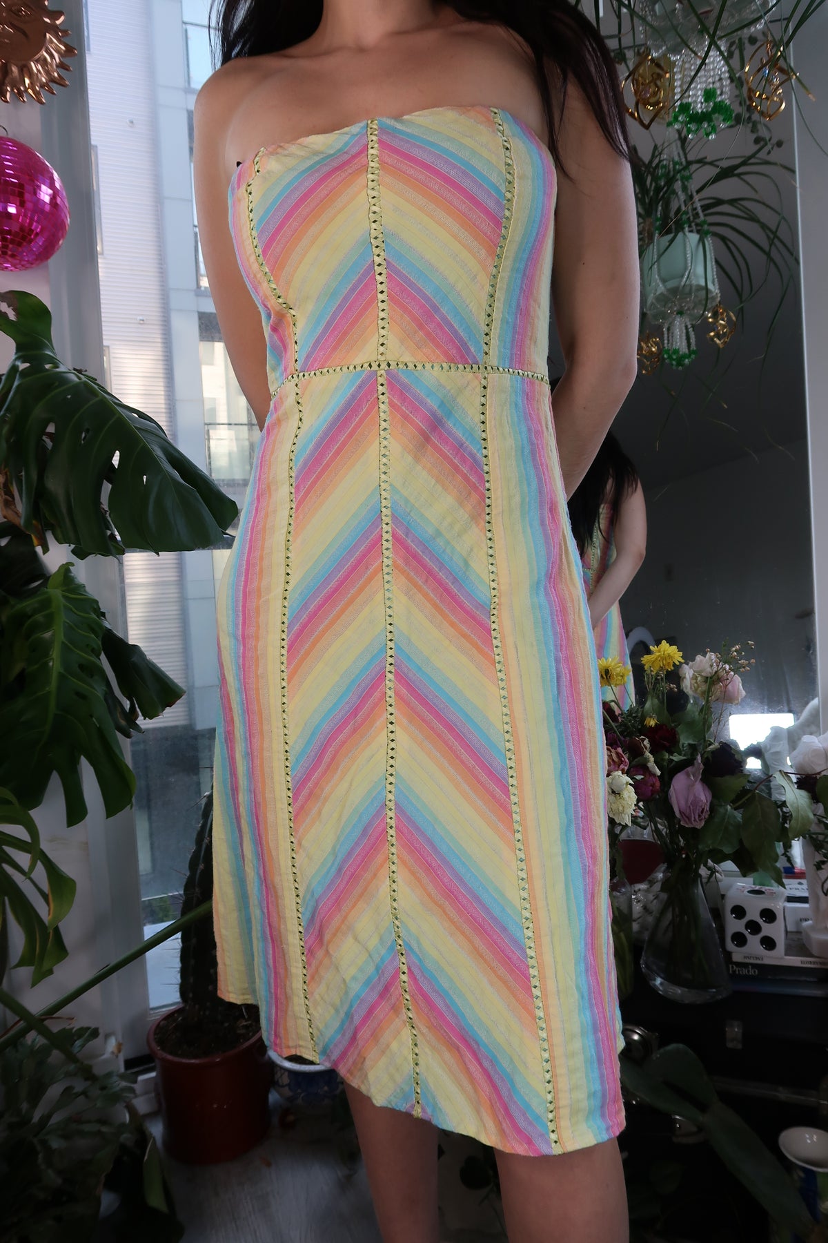 Vintage 2000s Rainbow Chevron Midi Dress