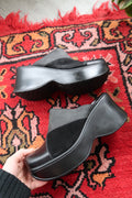 Vintage 2000s Steve Madden Black Leather Platform Clogs