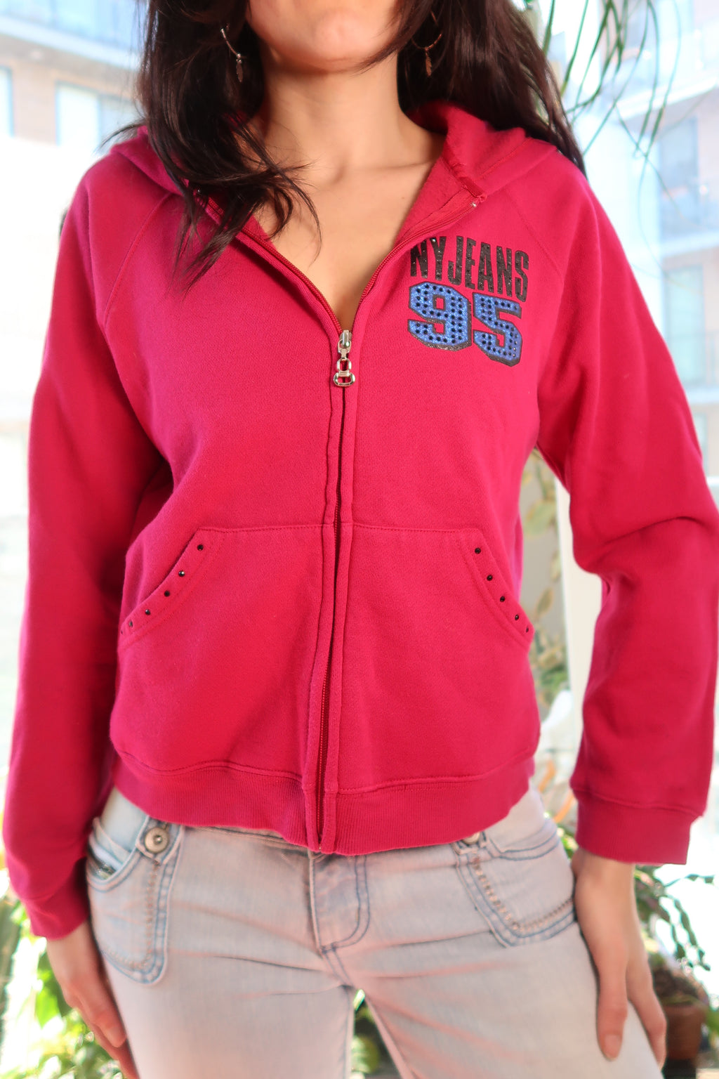 Vintage 2000s NY Jeans Hot Pink Zip Up Hoodie
