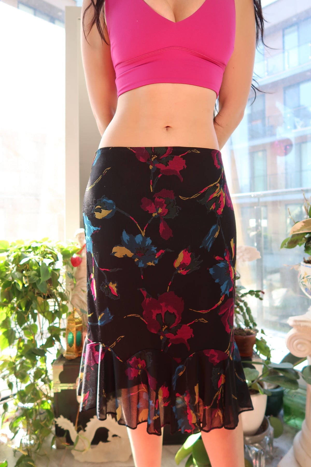 Vintage 2000s Express Abstract Floral Midi Skirt - Elektra Vintage