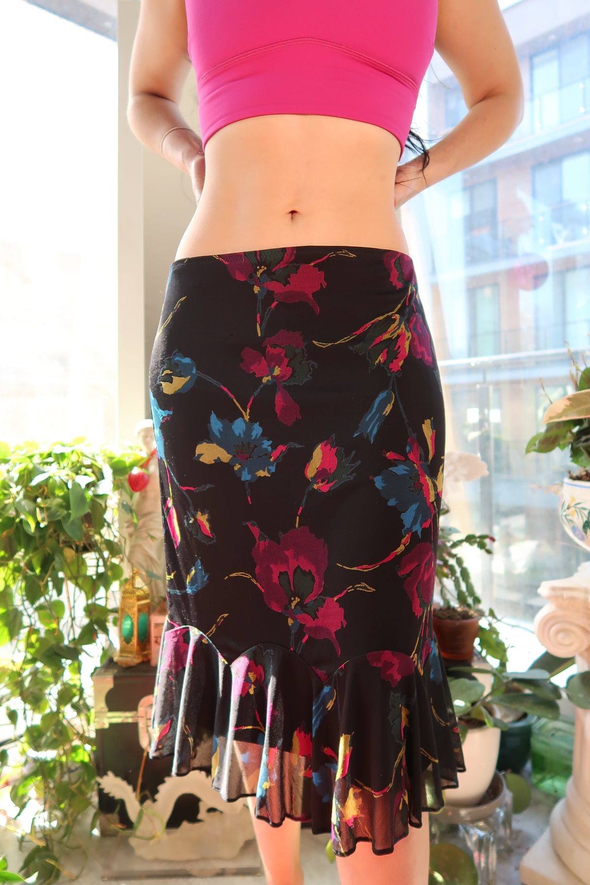 Vintage 2000s Express Abstract Floral Midi Skirt - Elektra Vintage