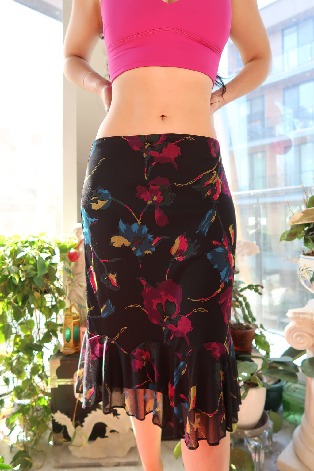 Vintage 2000s Express Abstract Floral Midi Skirt - Elektra Vintage