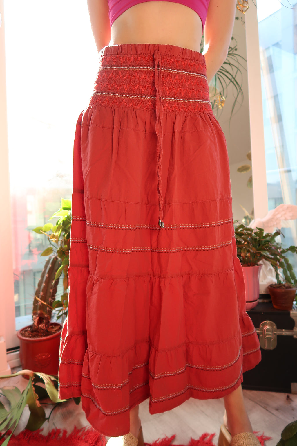 Vintage Red Tiered Maxi skirt