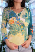 Vintage 2000s Tropical Floral Cheetah Long Sleeve Top