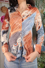 Load image into Gallery viewer, Vintage 70s Abstract Horse Long Sleeve Blouse
