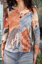 Load image into Gallery viewer, Vintage 70s Abstract Horse Long Sleeve Blouse
