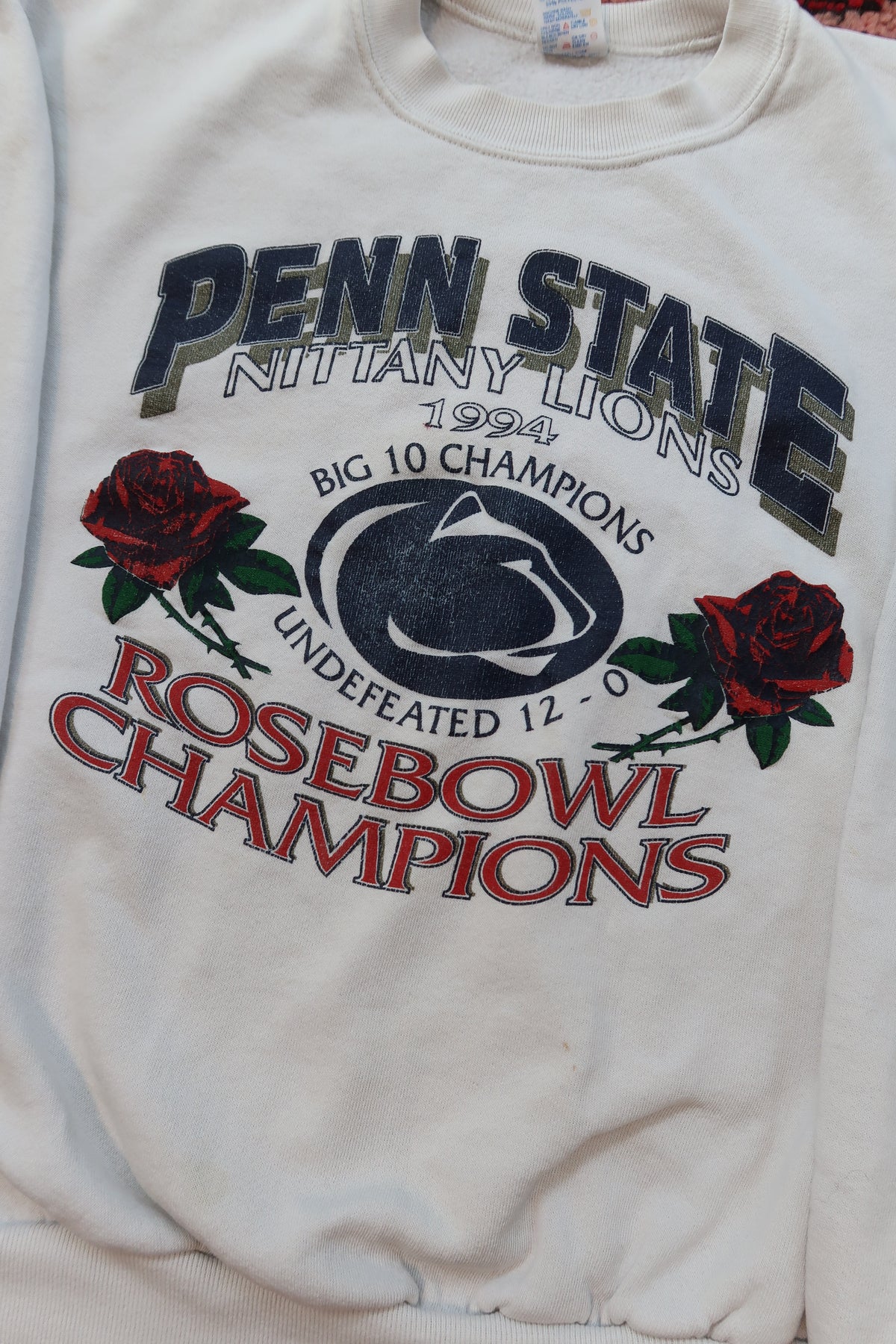 Vintage 1990s Penn State Rose Bowl Champions crewneck sweatshirt by Elektra Vintage, featuring team logo and retro design.