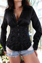Load image into Gallery viewer, 2000s Marciano 100% Silk Black Ruffle Top
