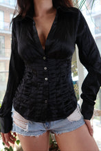 Load image into Gallery viewer, 2000s Marciano 100% Silk Black Ruffle Top
