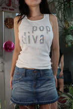 Load image into Gallery viewer, NWT Vintage Y2K “Pop Diva” Sequin Tank Top – White Ribbed Tank Top
