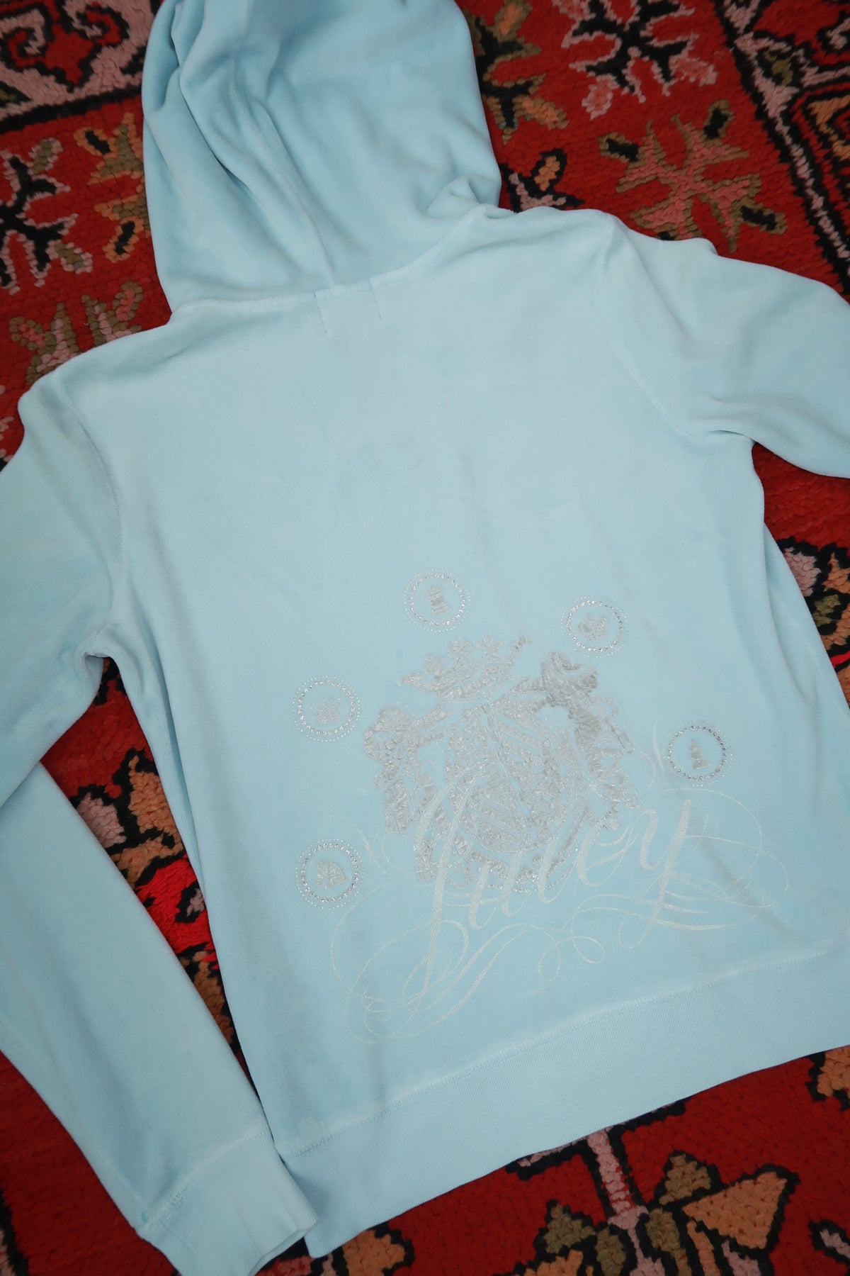 Vintage Y2K Ice Blue Juicy Couture Velour Zip Up Hoodie