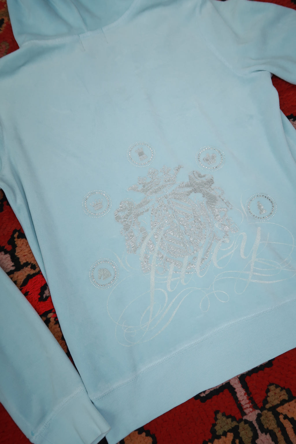 Vintage Y2K Ice Blue Juicy Couture Velour Zip Up Hoodie